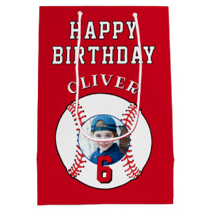 Red Baseball Ball Kids Birthday Photo Medium Gift Bag