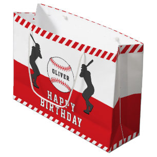 Red Baseball Ball Player Name Birthday Large Gift Bag