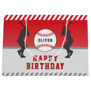 Red Baseball Ball Player Name Birthday Large Gift Bag