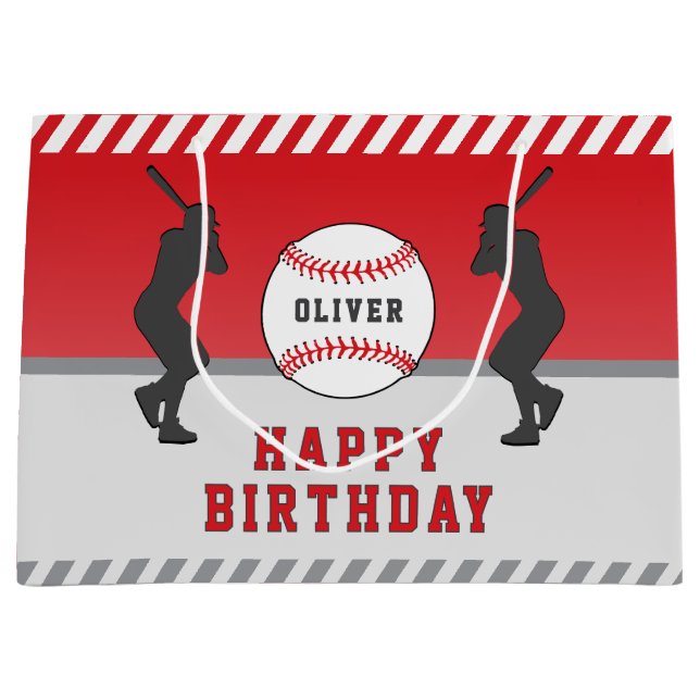 Red Baseball Ball Player Name Birthday  Large Gift Bag (Front)