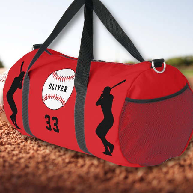 Red Baseball Ball Player Name Number Duffle Bag (Creator Uploaded)