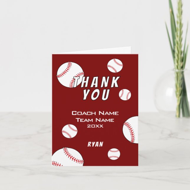 Red Baseball Ball Thank you Coach Card (Front)