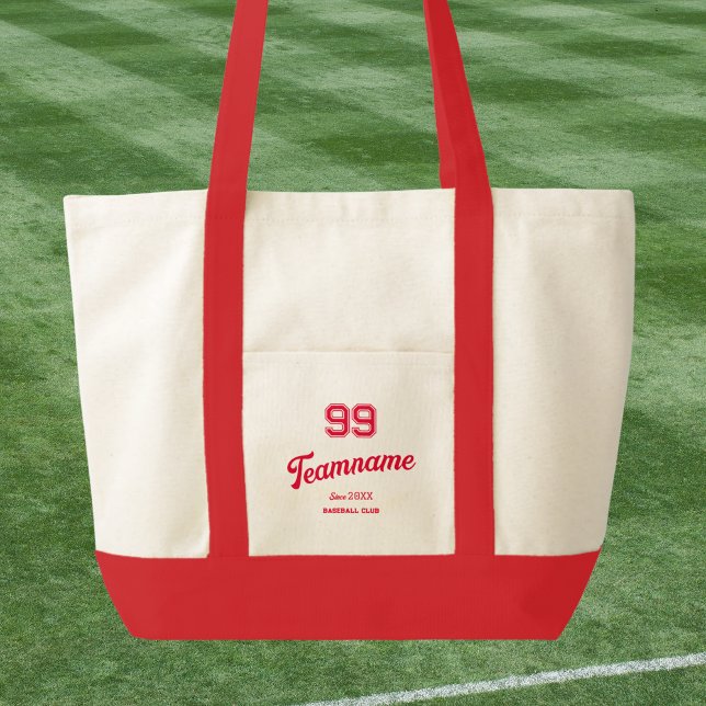 Red Baseball Club Custom Player Number & Team Name Tote Bag (Creator Uploaded)
