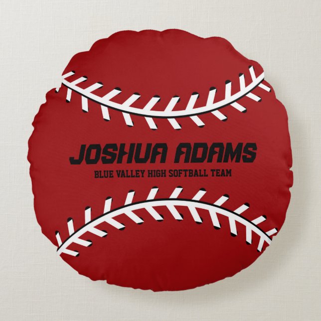 Red Baseball Games Sports Team Round Pillow (Front)