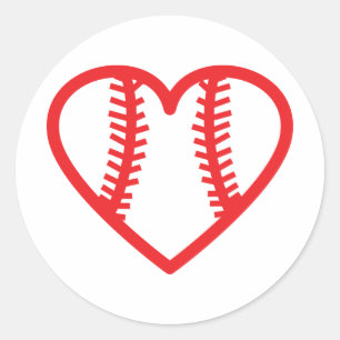 red baseball heart love classic round sticker
