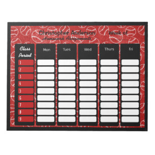 Red Baseball Personalised School Homework Notepad