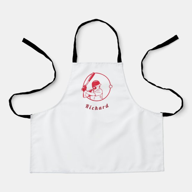 Red Baseball Player Coach Athlete Custom Name Cool Apron (Front)