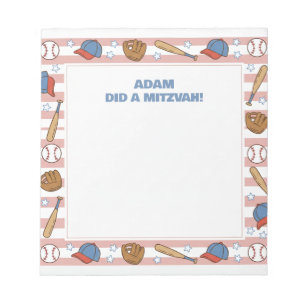 Red Baseball Sport Theme Personalised Mitzvah Notepad