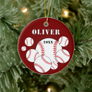 Red Baseball Sports Kids Keepsake Christmas Ceramic Tree Decoration