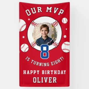 Red Baseball Themed Kids Birthday Photo Banner