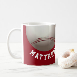 Red Baseball With Personalised Name Sports Coffee Mug