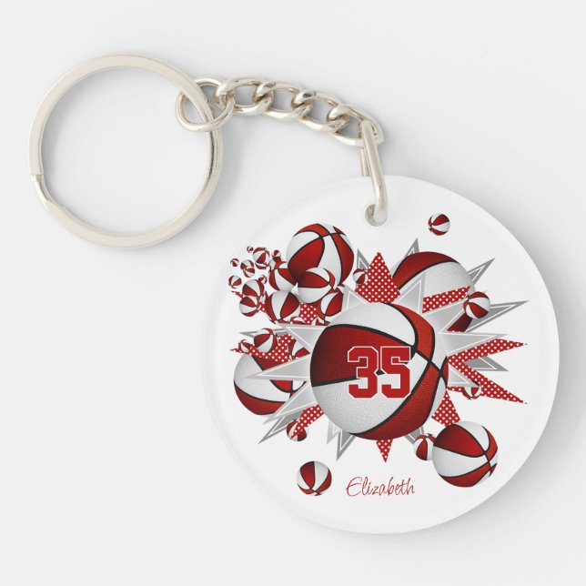 red basketball blowout girls jersey number key ring (Front)