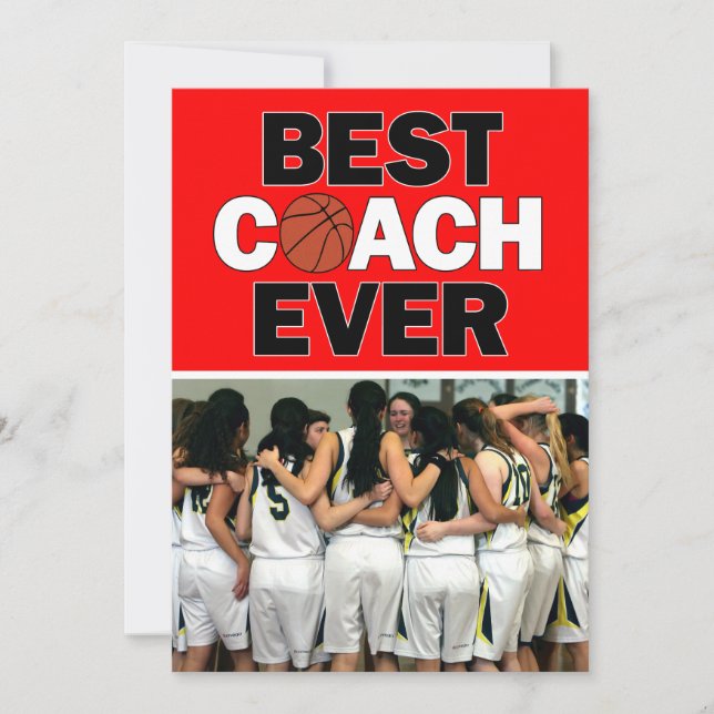 Red Basketball Coach Best Ever Custom Photo Thank You Card (Front)
