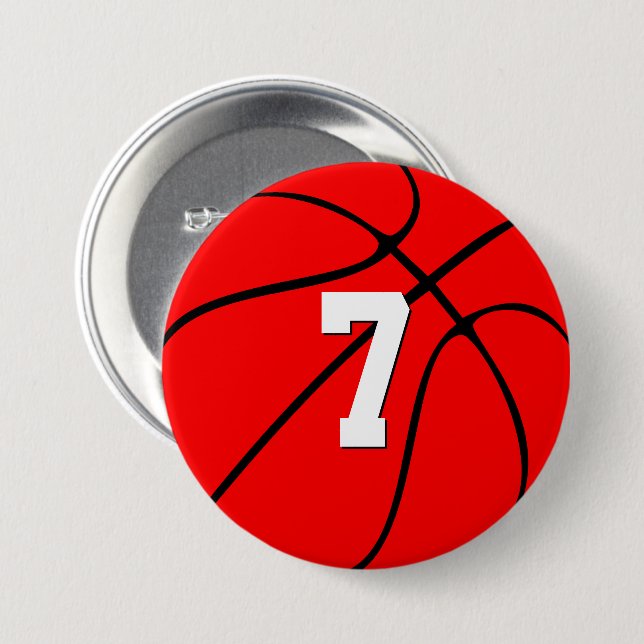 Red Basketball Custom Player Jersey Number Sports 7.5 Cm Round Badge (Front & Back)