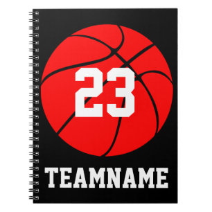 Red Basketball Custom Team & Jersey Number School Notebook