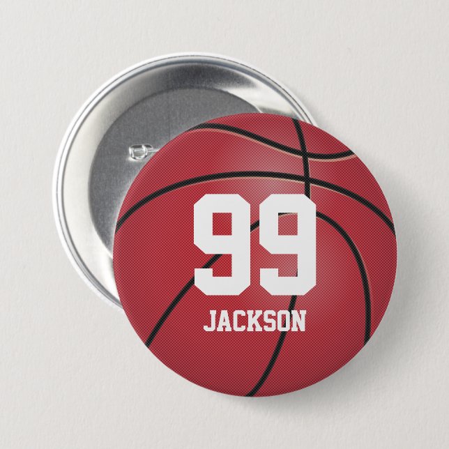 Red Basketball | Personalise  Button (Front & Back)