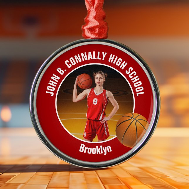 Red Basketball Player Photo Christmas Metal Tree Decoration (Creator Uploaded)