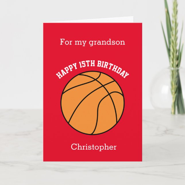 Red Basketball Sport 15th Birthday Card (Front)