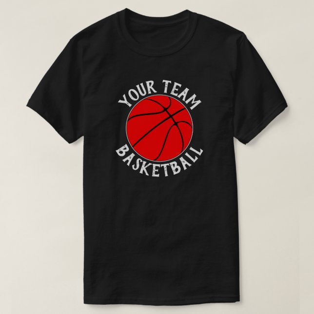 Red Basketball Team, Player Name and Jersey Number T-Shirt (Design Front)