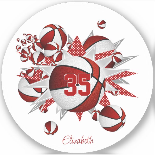 red basketballs stars girls jersey number  (Front)