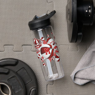 red basketballs stars girls monogrammed water bottle
