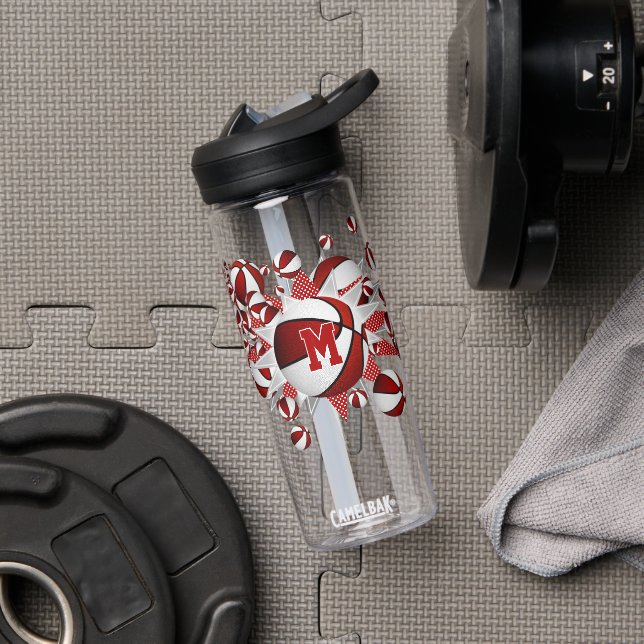 red basketballs stars girls monogrammed water bottle (Gym)