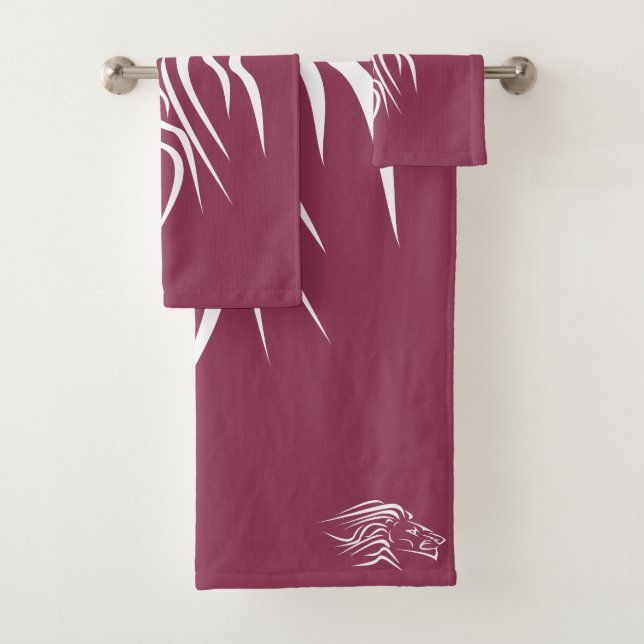 Red Bath Towel Set with Running Lion Choose Color (Insitu)