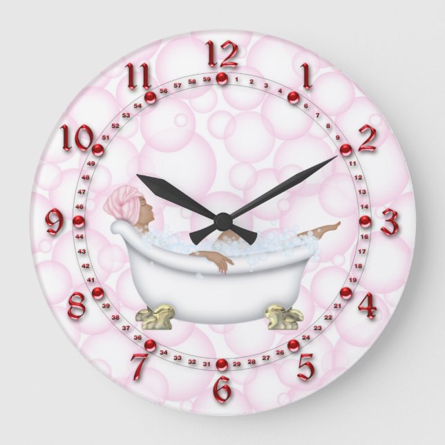 Red Bathroom Shiny Numbers Bubbles Large Clock (Front)