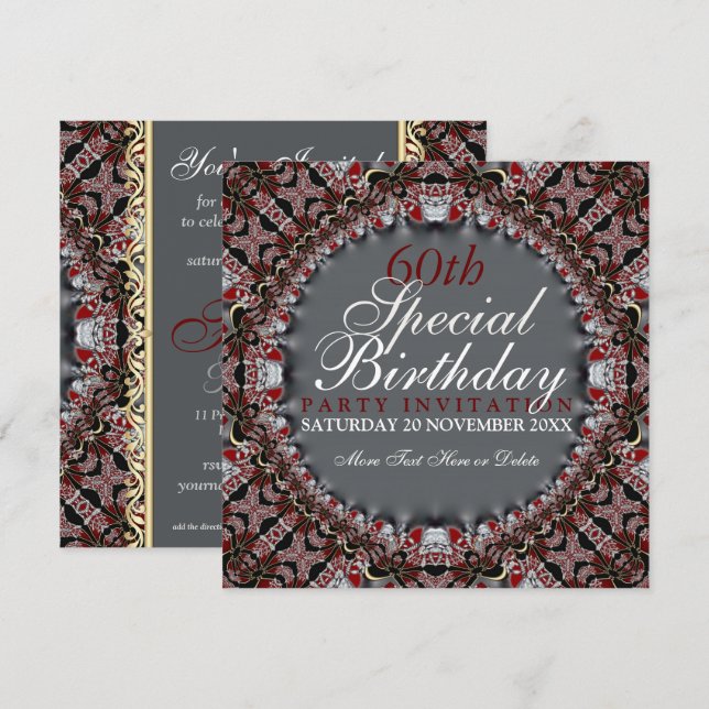 Red Batik Diamond 60th Birthday Invitations (Front/Back)