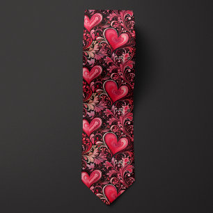 Red Batik-inspired Valentine Heart Neck Tie