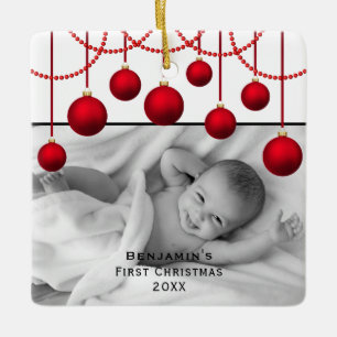 Red Bauble First Christmas Baby Photo Ceramic Orna Ornament