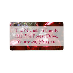 Red Baubles address label red text