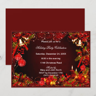 Red Baubles Bells Candles Christmas Party Invitation