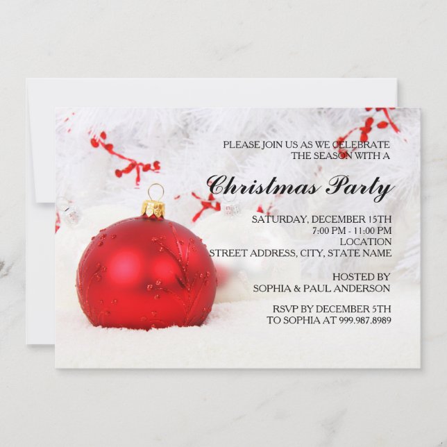 Red Baubles Chrismas Party Invitation (Front)