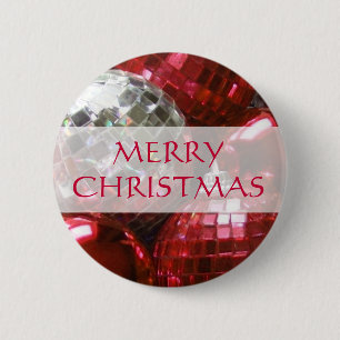 Red Baubles 'Merry Christmas' button
