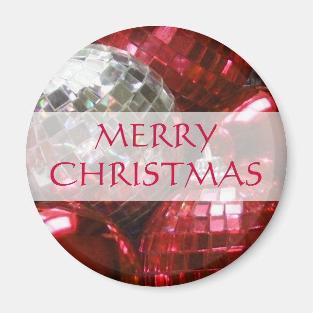 Red Baubles 'Merry Christmas' fridge magnet (Front)