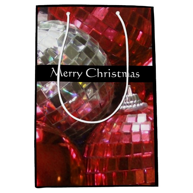 Red Baubles Merry Christmas gift bag medium black (Front)