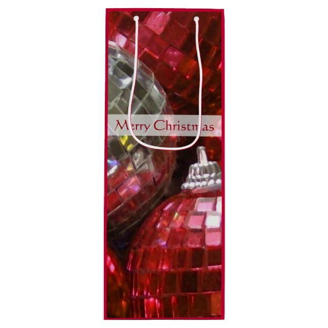 Red Baubles Merry Christmas gift bag wine (Front)