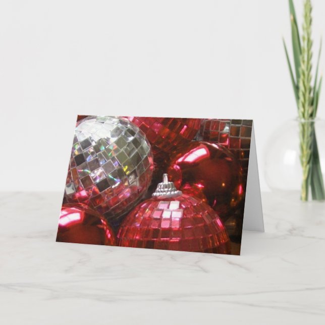 Red Baubles 'Merry Christmas' greetings card (Front)