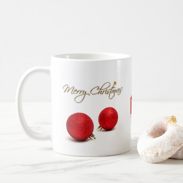 Red Baubles Merry Christmas Mug (With Donut)