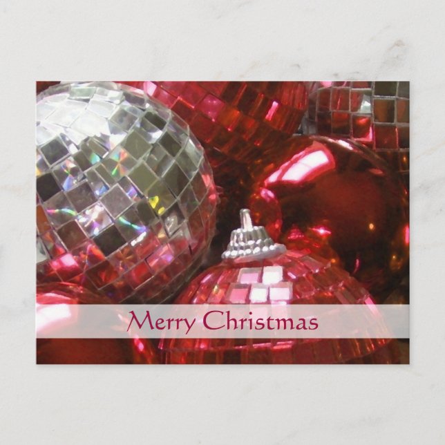Red Baubles 'Merry Christmas' postcard (Front)