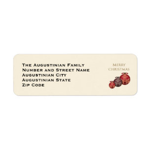 Red Baubles MERRY CHRISTMAS Return Address Label