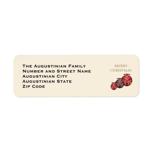 Red Baubles MERRY CHRISTMAS Return Address Label (Front)