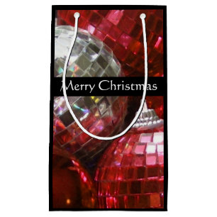 Red Baubles Merry Christmas small black Gift Bag