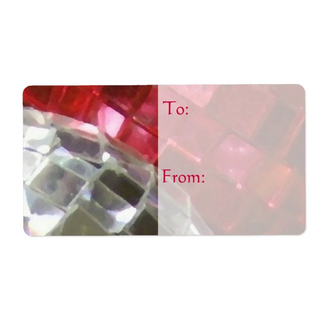 Red Baubles mirror ball gift tag label (Front)
