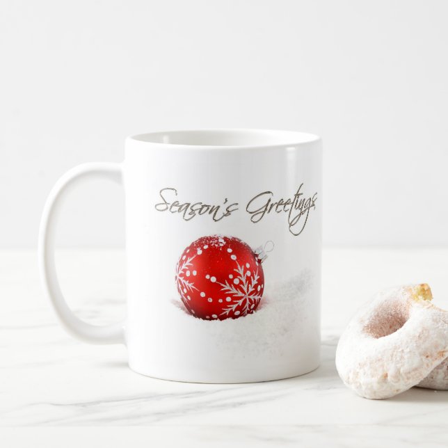 Red Baubles Season's Greetings Mug (With Donut)