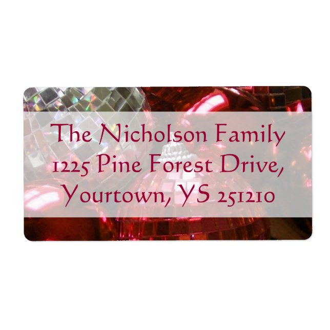Red Baubles shipping label red text (Front)
