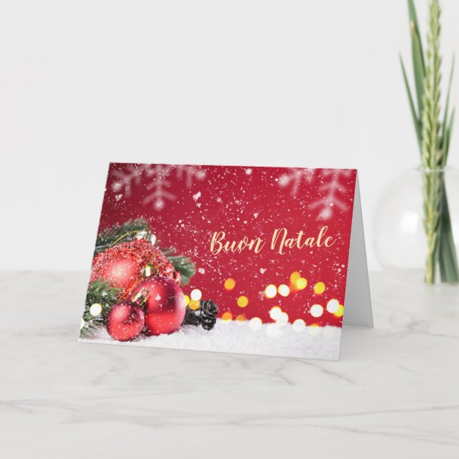 Red baubles, spruce branches Italian Christmas Holiday Card (Front)