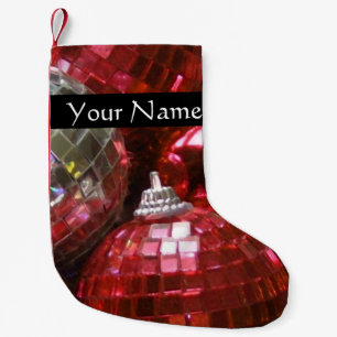 Red Baubles Text stocking black