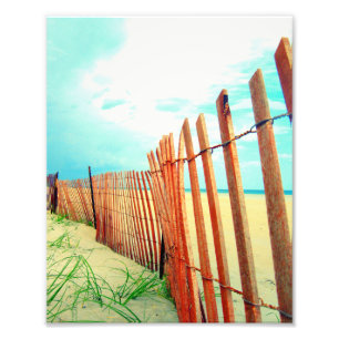 Red Beach Dune Fence Photo Print